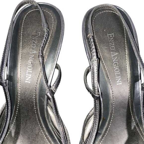 Enzo Angiolini Silver leather basket mesh weave Slingback Pointed Toe Heels - Picture 4 of 13